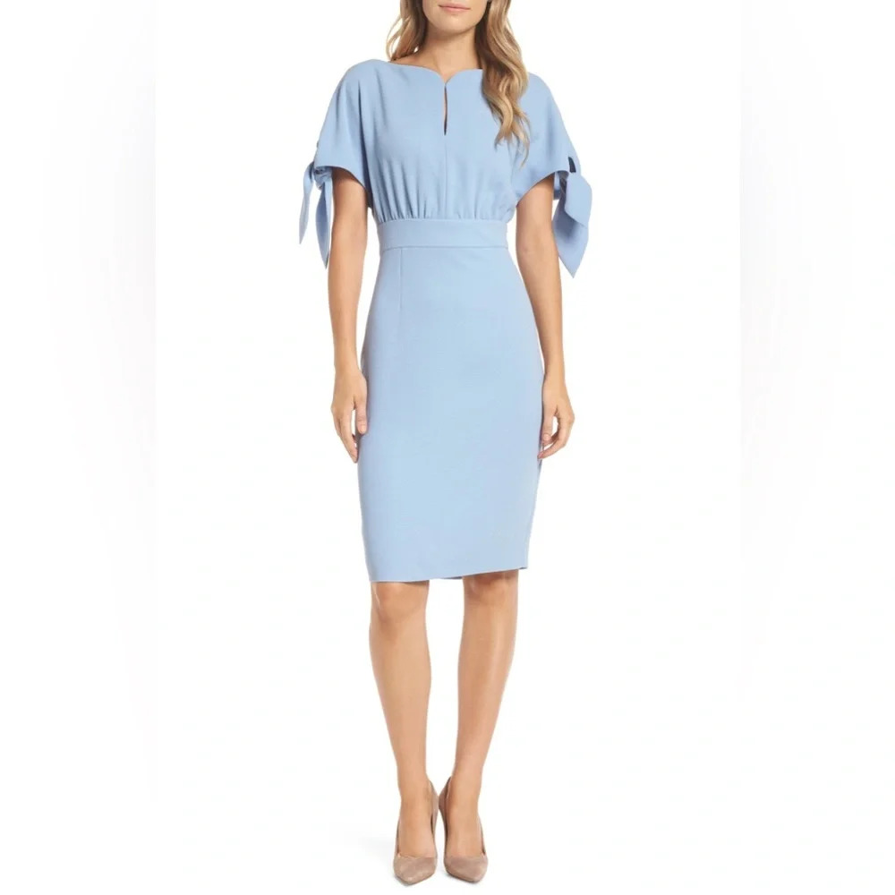 Light Blue Tie-Sleeve Sheath Dress - Picture 2 of 11